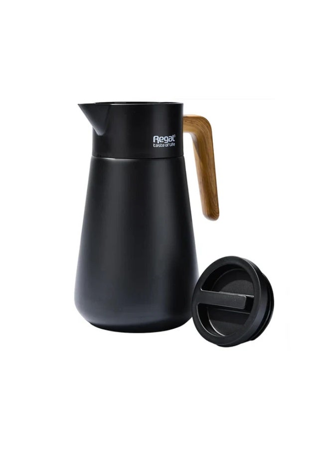 ريجال إبريق ريجال بريميوم الحراري سعة 1 لتر - ترمس خشبي أسود معزول حراريًا للمشروبات الساخنة والباردة، تصميم أنيق، يحافظ على درجة حرارة 24 ساعة ❄️ 12 ساعة 🌡 - Image 2